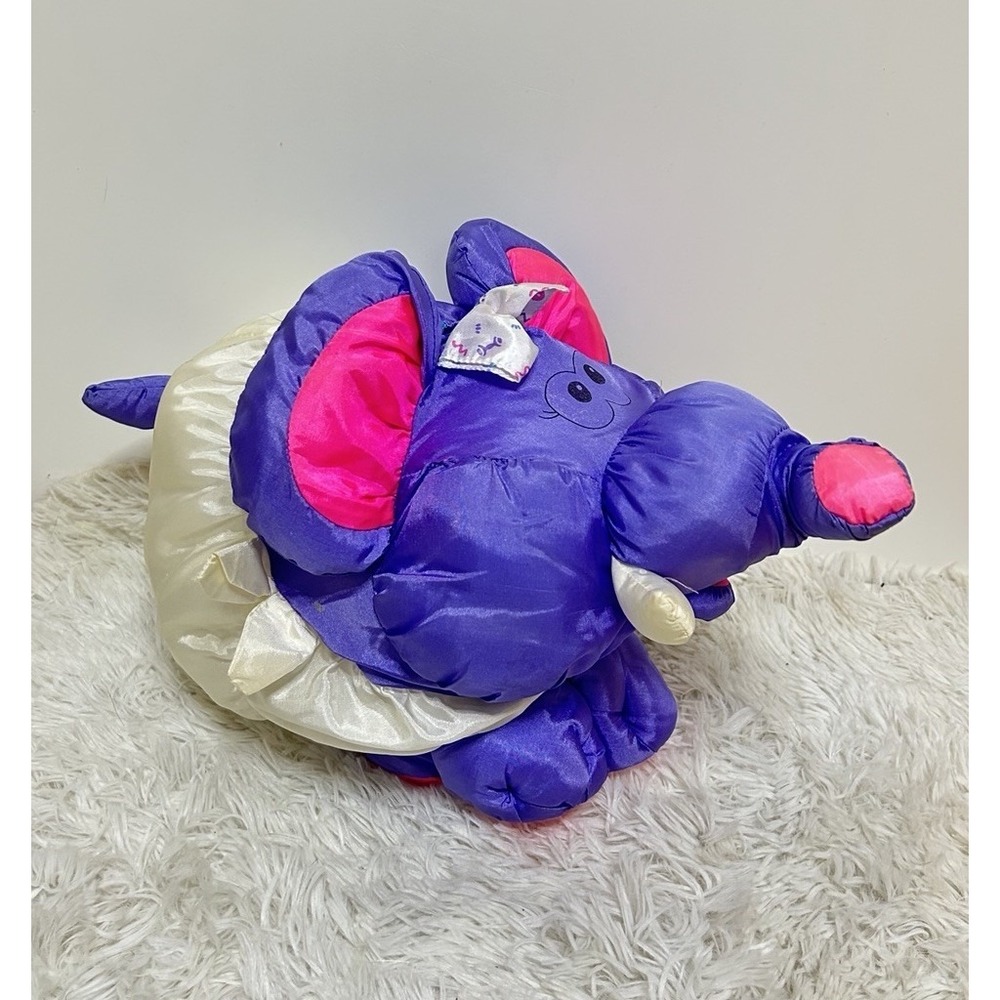 1994 Fisher Price Big Things Purple Pink White Elephant Nylon Puffalump Plush